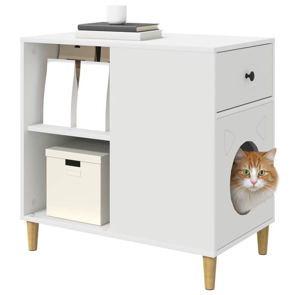 vidaXL Maison pour chat Blanc 72 x 42.5 x 70 cm Bois d'ing&eacute;nierie