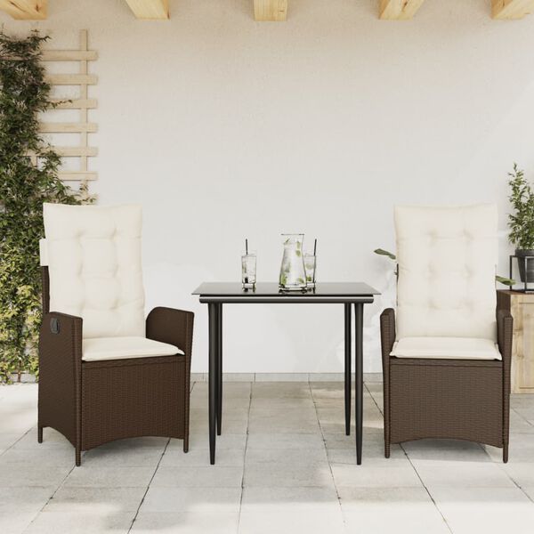 vidaXL Ensemble &agrave; manger de jardin 3 pcs et coussins marron poly rotin