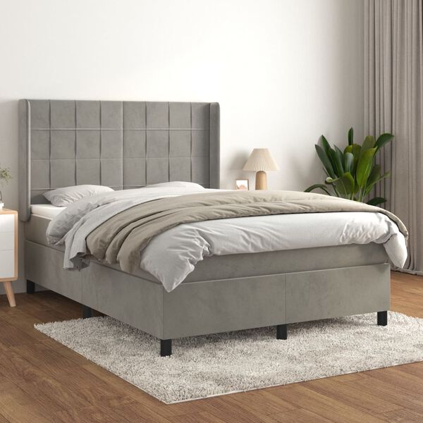 vidaXL Sommier &agrave; lattes de lit et matelas Gris clair 140x200cm Velours