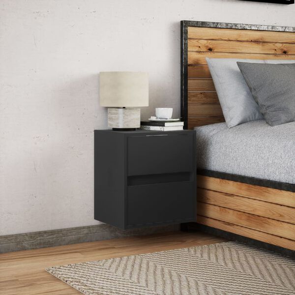 vidaXL Table de chevet murale avec lumi&egrave;res LED noir