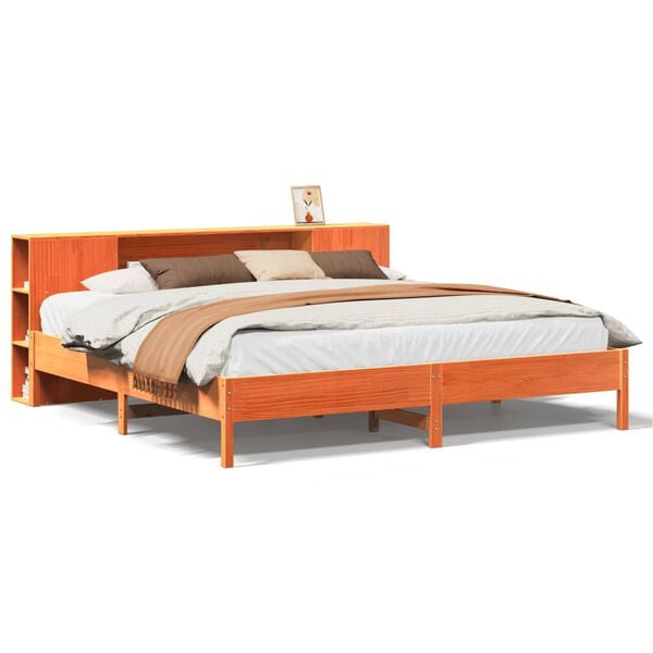 vidaXL Lit biblioth&egrave;que sans matelas cire marron 200x200 cm pin massif