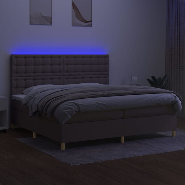 vidaXL Sommier &agrave; lattes de lit et matelas et LED Taupe 200x200cm Tissu