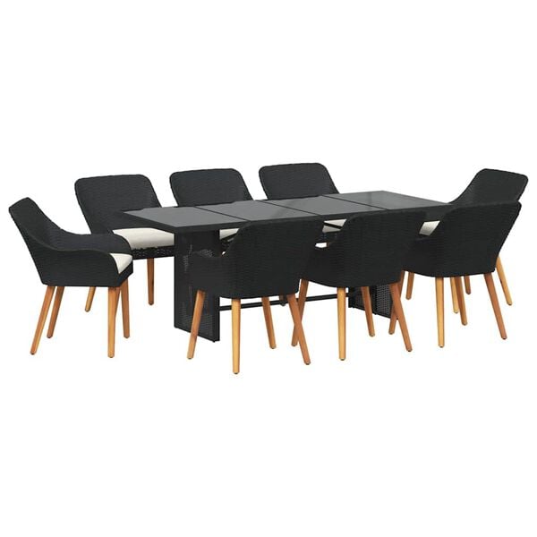 vidaXL Ensemble de salle à manger pour jardin 9 pcs Noir polyrotin