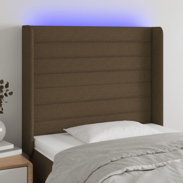 vidaXL T&ecirc;te de lit &agrave; LED Marron fonc&eacute; 83x16x118/128 cm Tissu