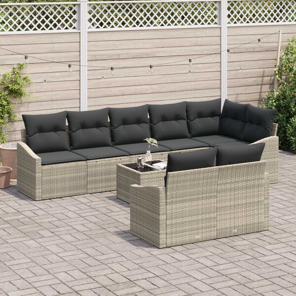 vidaXL Ensemble de canap&eacute; de jardin 9 pcs Gris clair polyrotin