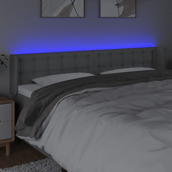 vidaXL T&ecirc;te de lit &agrave; LED Gris clair 203x16x78/88 cm Tissu