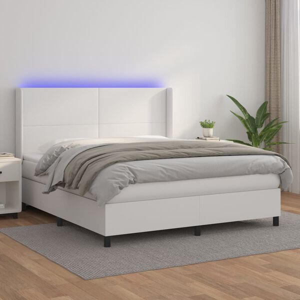 vidaXL Sommier &agrave; lattes de lit matelas LED Blanc 180x200 cm Similicuir