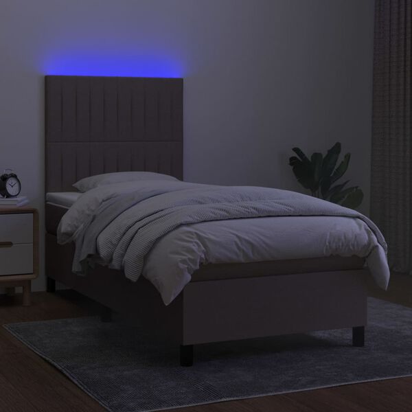vidaXL Sommier &agrave; lattes de lit et matelas et LED Taupe 90x200 cm Tissu
