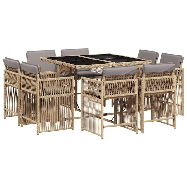 vidaXL Ensemble &agrave; manger de jardin et coussins 9 pcs m&eacute;lange beige