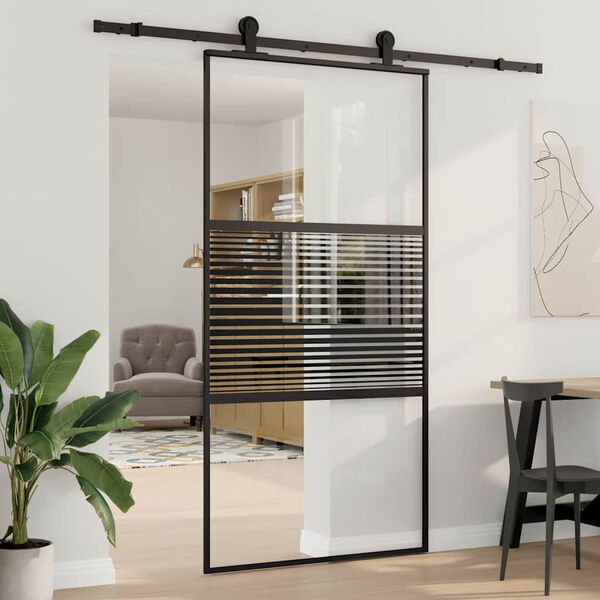 vidaXL Porte coulissante Noir 102.5 x 205 cm Verre trempé et Aluminium