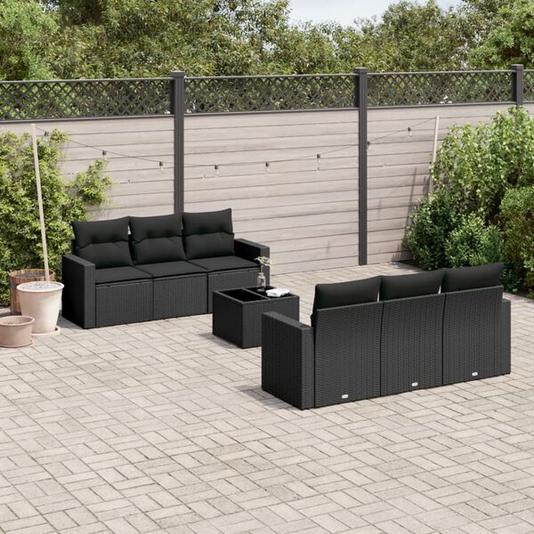 vidaXL Salon de jardin 7 pcs avec coussins noir r&eacute;sine tress&eacute;e