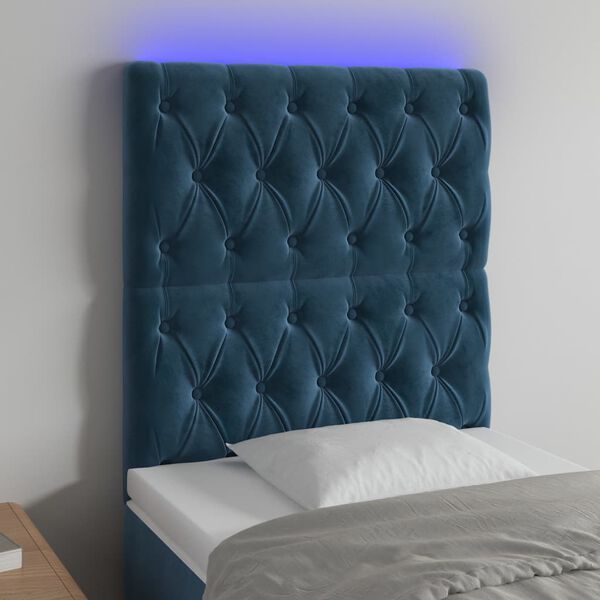 vidaXL T&ecirc;te de lit &agrave; LED Bleu fonc&eacute; 80x7x118/128 cm Velours