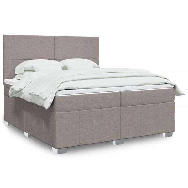 vidaXL Sommier &agrave; lattes de lit avec matelas Taupe 200x200 cm Tissu