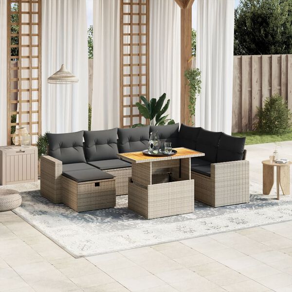 vidaXL Salon de jardin 8 pcs avec coussins gris r&eacute;sine tress&eacute;e