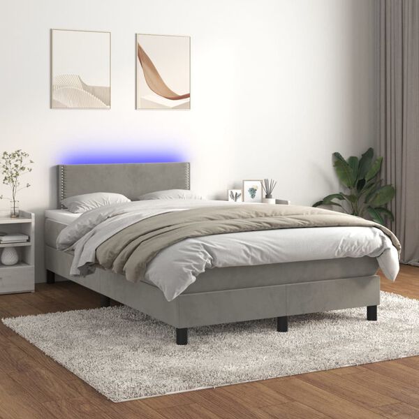 vidaXL Sommier &agrave; lattes de lit avec matelas LED Gris clair 120x200 cm