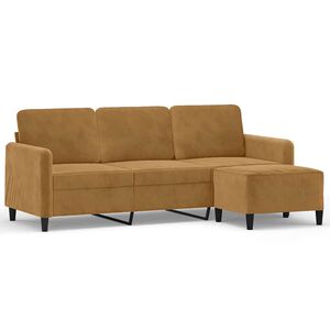 vidaXL Canap&eacute; &agrave; 3 places avec repose-pieds Marron 180 cm Velours