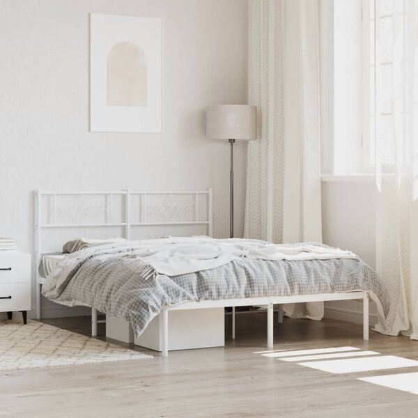 vidaXL Cadre de lit m&eacute;tal sans matelas et t&ecirc;te de lit blanc 140x190 cm