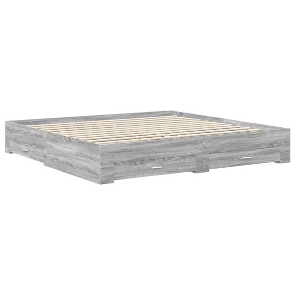 vidaXL Cadre de lit Gris Sonoma 200 x 200 cm Bois d'ing&eacute;nierie