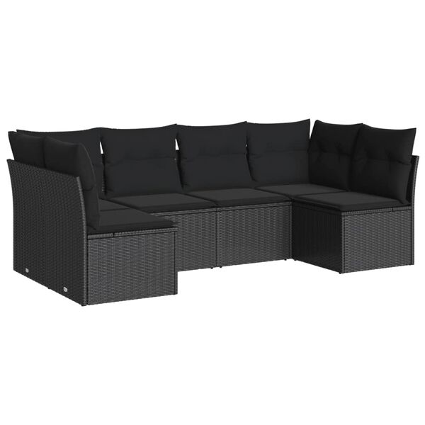 vidaXL Salon de jardin 6 pcs avec coussins noir r&eacute;sine tress&eacute;e