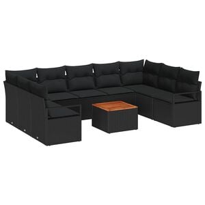 vidaXL Ensemble de canap&eacute; de jardin 10 pc Noir polyrotin