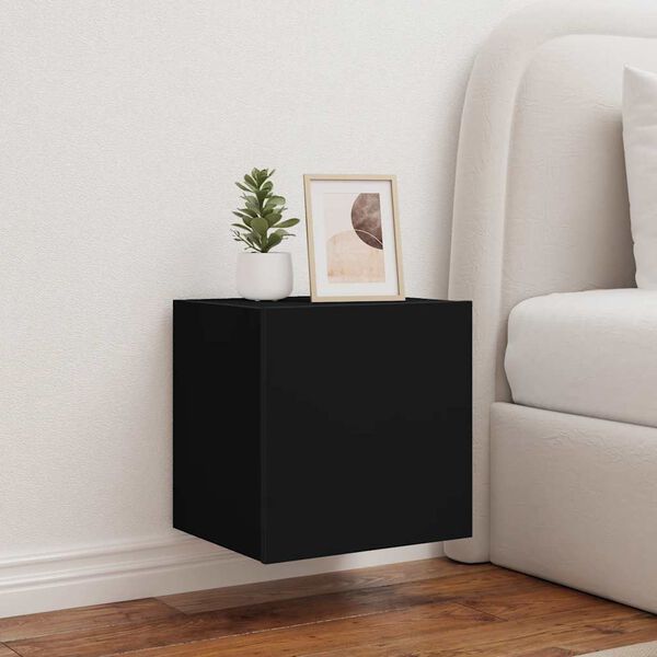 vidaXL Meuble TV mural avec lumi&egrave;res LED noir 40,5x35x40 cm