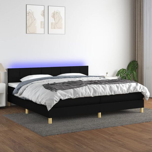 vidaXL Sommier &agrave; lattes de lit et matelas et LED Noir 200x200 cm Tissu