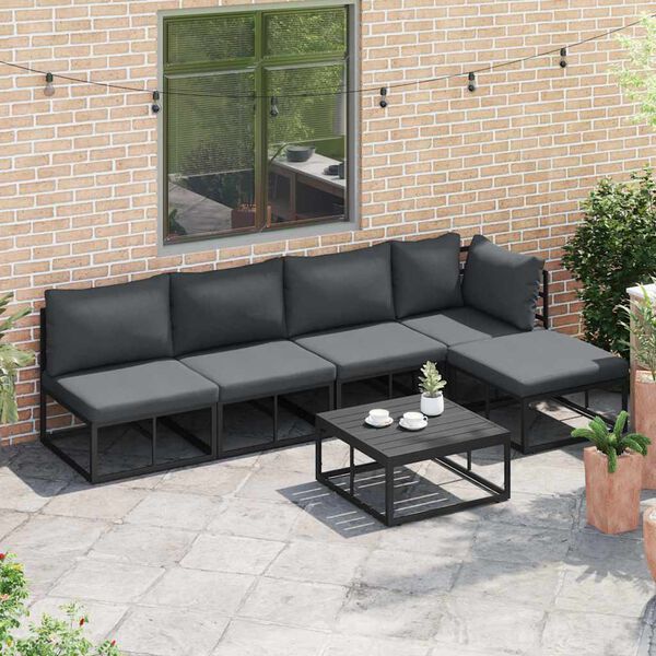 vidaXL Ensemble de canapé de jardin avec coussin 5 pcs Noir Aluminium