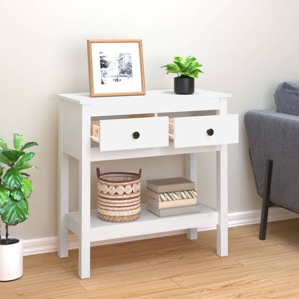 vidaXL Table console Blanc 75x35x75 cm Bois massif de pin