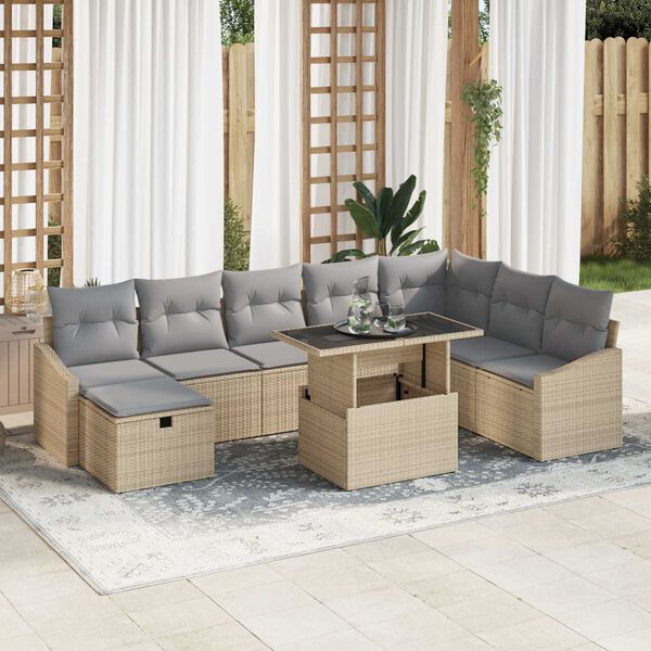 vidaXL Ensemble de canap&eacute; de jardin 9 pcs Beige Poly rotin