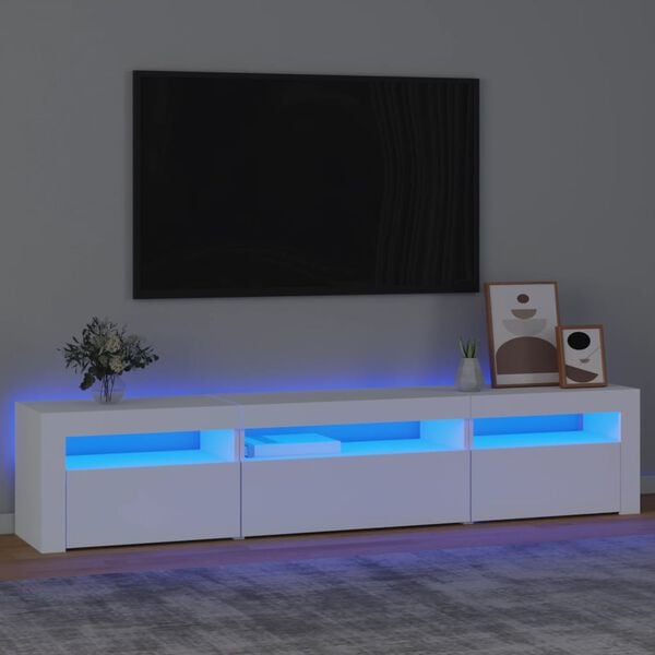 vidaXL Meuble TV avec lumières LED Blanc 195x35x40 cm