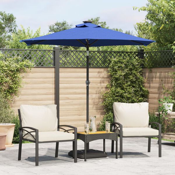vidaXL Parasol de jardin LED m&acirc;t en acier bleu azur&eacute; 225x225x212 cm