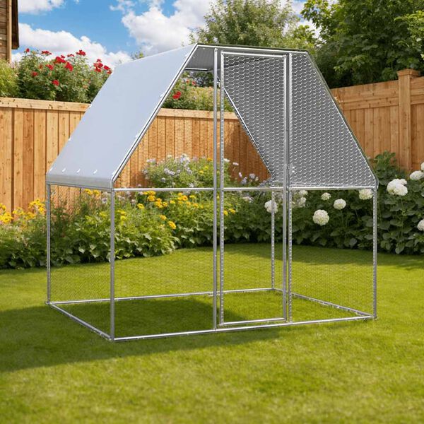 vidaXL Poulailler argent&eacute; et gris 2x2x2 m acier galvanis&eacute;