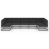 vidaXL Salon de jardin 7 pcs avec coussins Gris Bois de pin massif