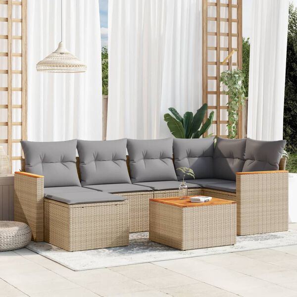 vidaXL Salon de jardin avec coussins 7pcs m&eacute;lange beige r&eacute;sine tress&eacute;e