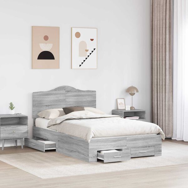 vidaXL Cadre de lit Gris Sonoma 135 x 190 cm Bois d'ing&eacute;nierie
