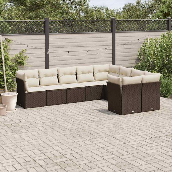 vidaXL Salon de jardin avec coussins 9 pcs marron r&eacute;sine tress&eacute;e