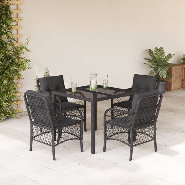 vidaXL Ensemble &agrave; manger de jardin coussins 5pcs Noir R&eacute;sine tress&eacute;e