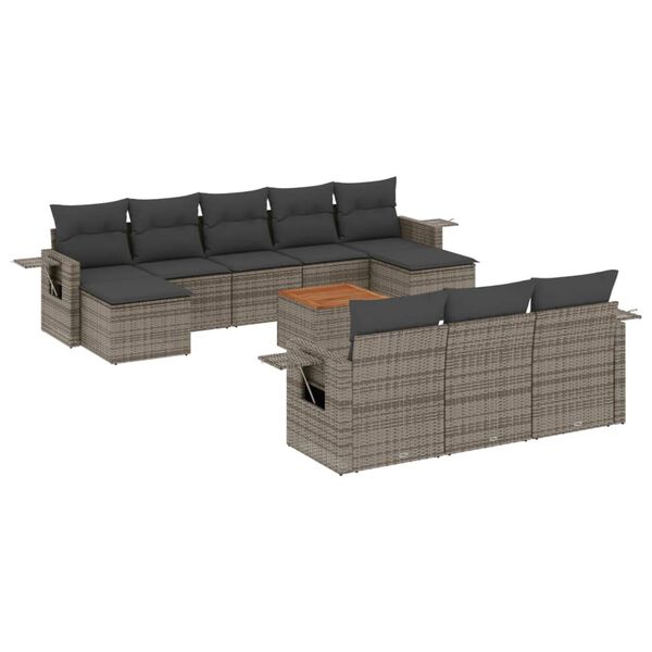 vidaXL Salon de jardin 11 pcs avec coussins gris r&eacute;sine tress&eacute;e