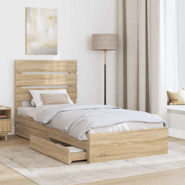 vidaXL Lit de Rangement Ch&ecirc;ne Sonoma 90 x 200 cm Bois d'ing&eacute;nierie