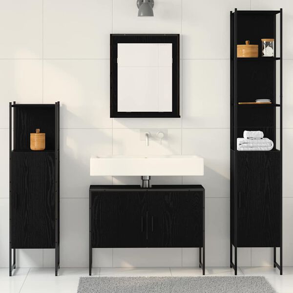vidaXL Ensemble de mobilier de salle de bain avec &eacute;tag&egrave;re 4 pcs Noir