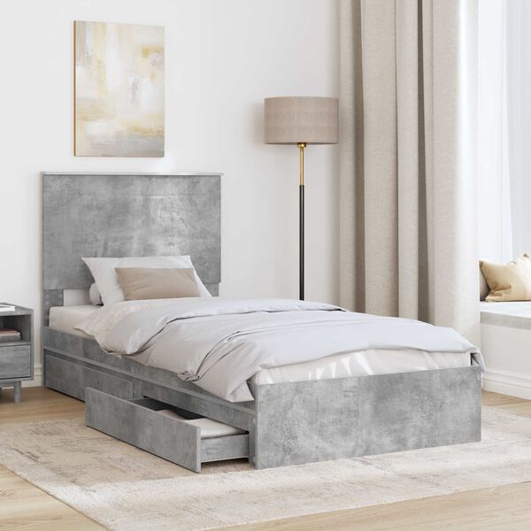 vidaXL Lit de Rangement Gris b&eacute;ton 90 x 190 cm Bois d'ing&eacute;nierie
