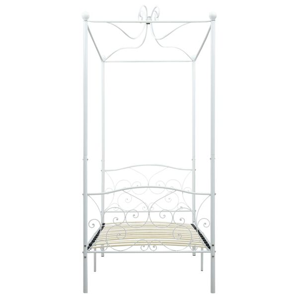 vidaXL Cadre de lit &agrave; baldaquin sans matelas blanc m&eacute;tal 90x200 cm