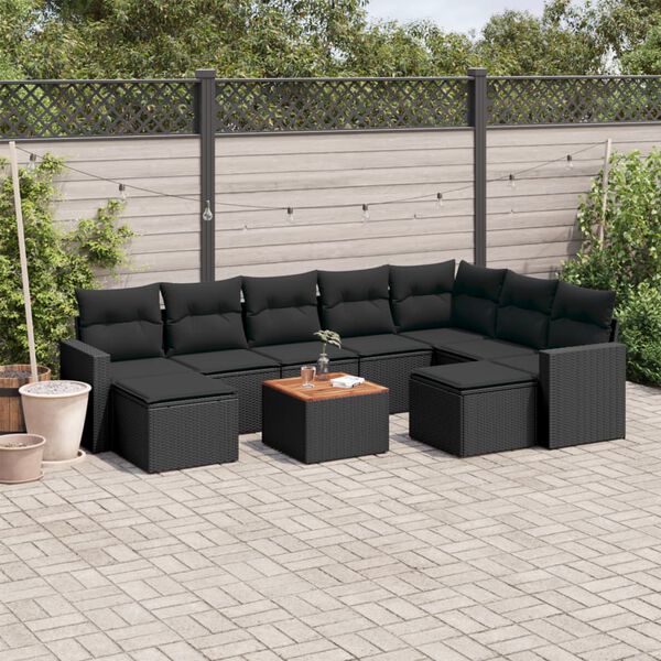 vidaXL Salon de jardin 10 pcs avec coussins noir r&eacute;sine tress&eacute;e