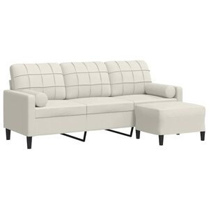 vidaXL Canap&eacute; &agrave; 3 places avec repose-pieds Cr&egrave;me 180 cm Velours
