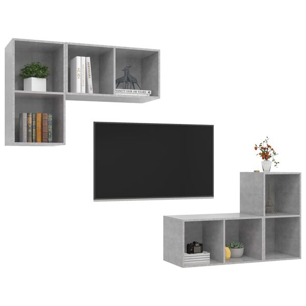 vidaXL Meubles TV muraux 4 pcs Gris béton Bois d'ingénierie