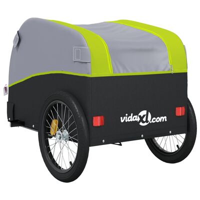 vidaXL Remorque de vélo noir et vert 45 kg fer