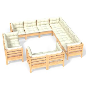 vidaXL Salon de jardin 11 pcs avec coussins cr&egrave;me Bois de pin solide
