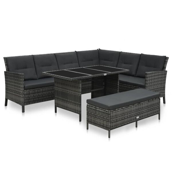vidaXL Salon de jardin 3 pcs avec coussins R&eacute;sine tress&eacute;e Gris