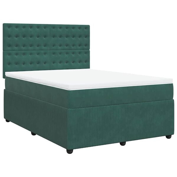 vidaXL Sommier &agrave; lattes de lit et matelas Vert fonc&eacute; 140x190cm Velours