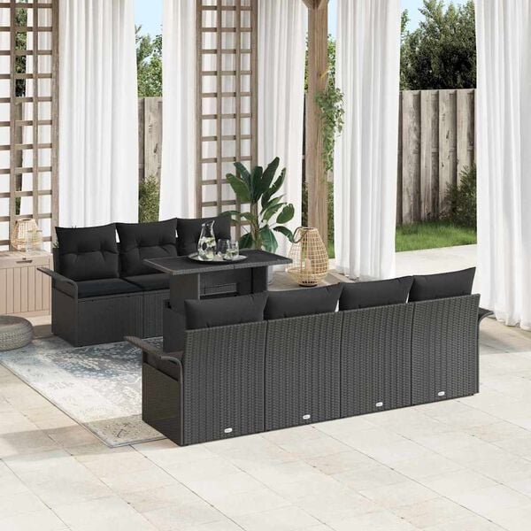 vidaXL Ensemble de canap&eacute; de jardin 8 pcs Noir Poly Rattan